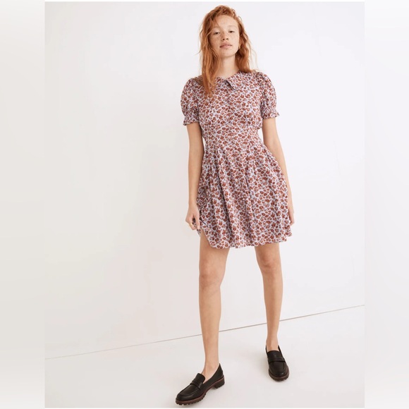 NWT Madewell Collared Puff-Sleeve Mini Dress in Piccola Floral, Size 6 - Picture 1 of 16